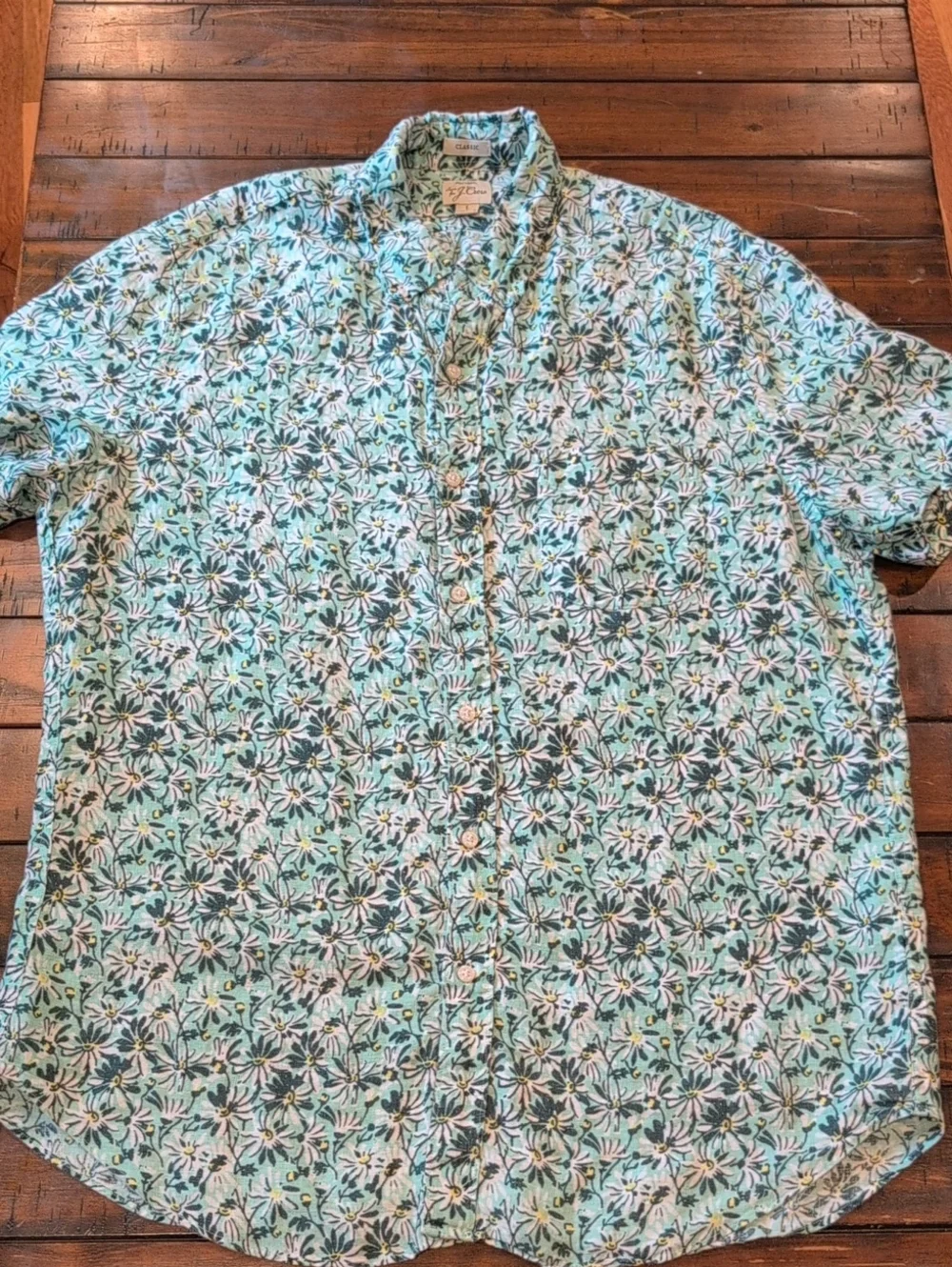 J. Crew Linen Short Sleeve Button Down Aqua Floral